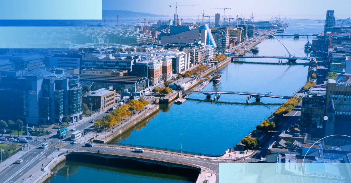 An image from above of a river with several bridges