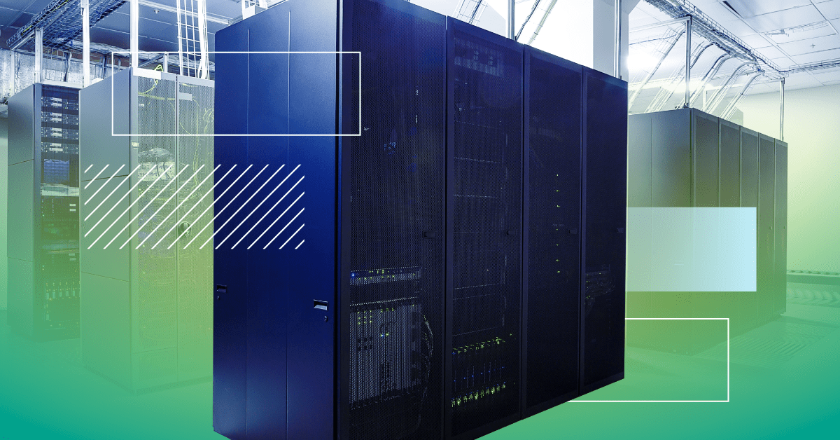 data center sustainability image with green highlighting the equipment