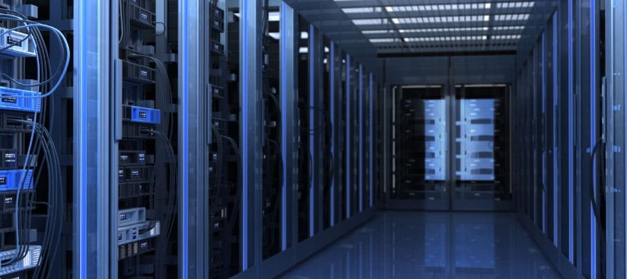 virtual tape libraries data storage image of data center walkway with blue gradient