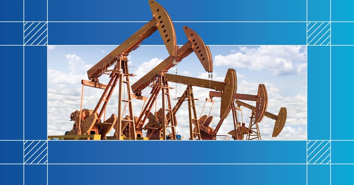 Yellow oil rigs in a line