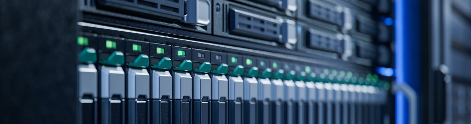 A close up image of equipment in a data center rack