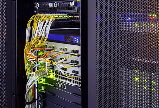 Yellow Cables Cascade Down Front of Server