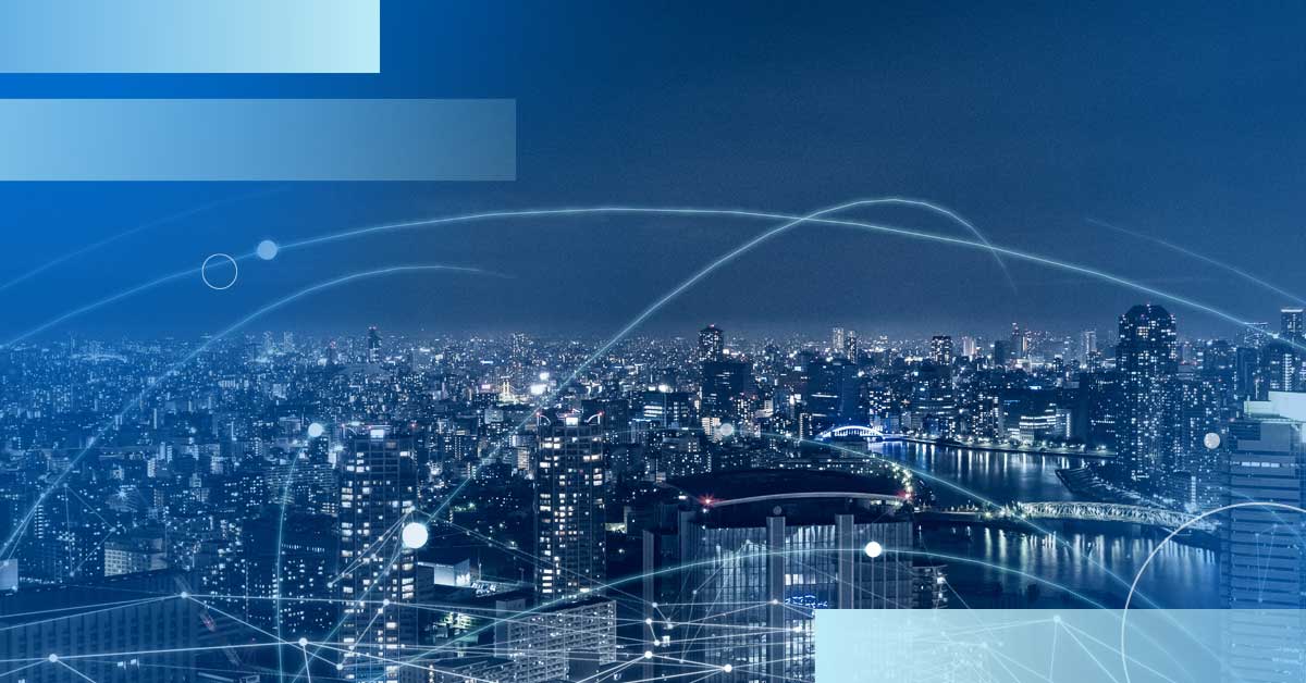 Image of city skyline at night with