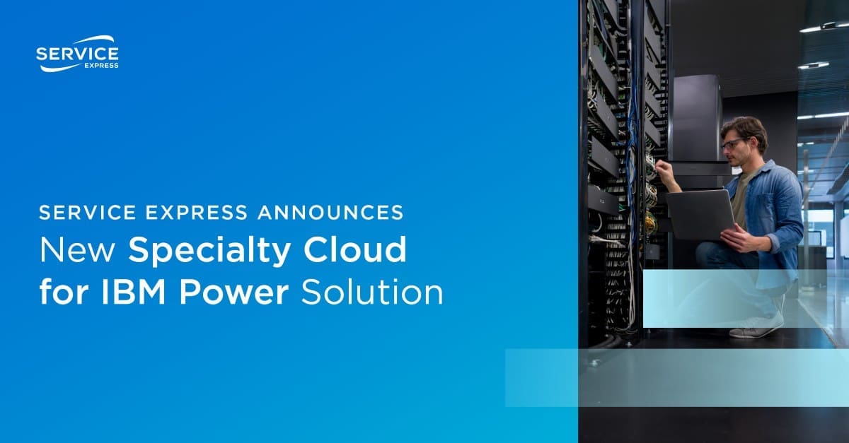Image introducing Specialty Cloud IBM Power with an image of a man in a data centre
