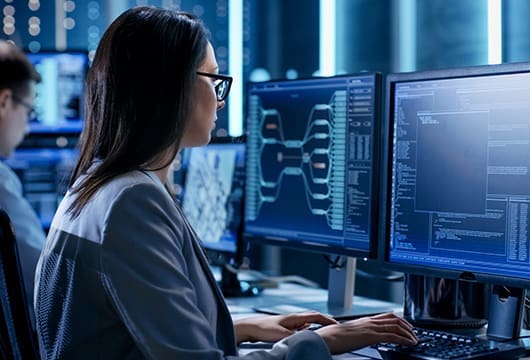 Engineer on Two Desktop Computers