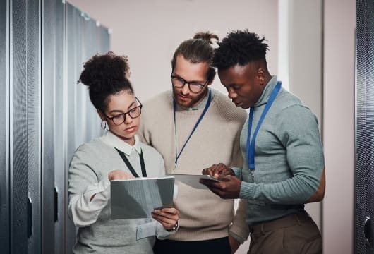 Team discussion in a data center