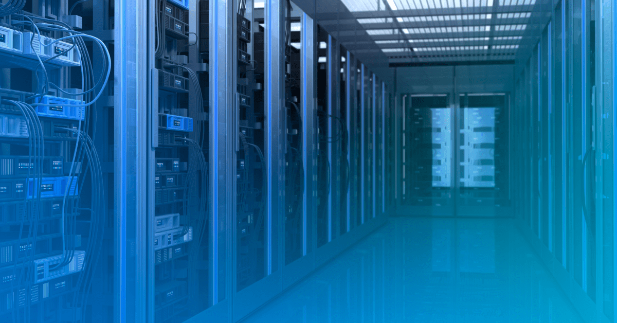 virtual tape libraries data storage image of data center walkway with blue gradient