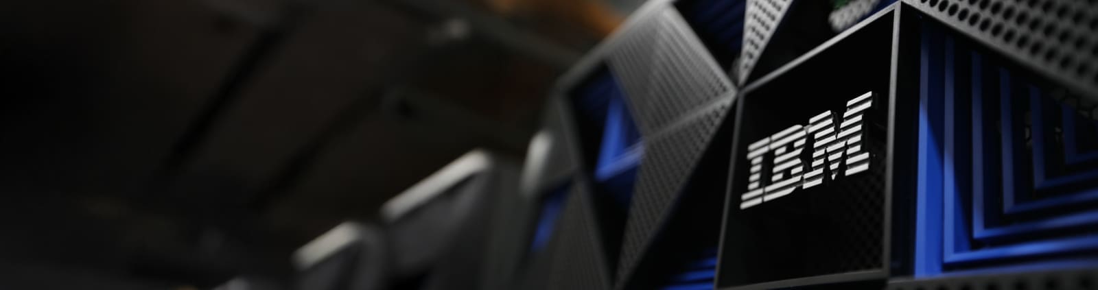 a close up of IBM logo on equipment