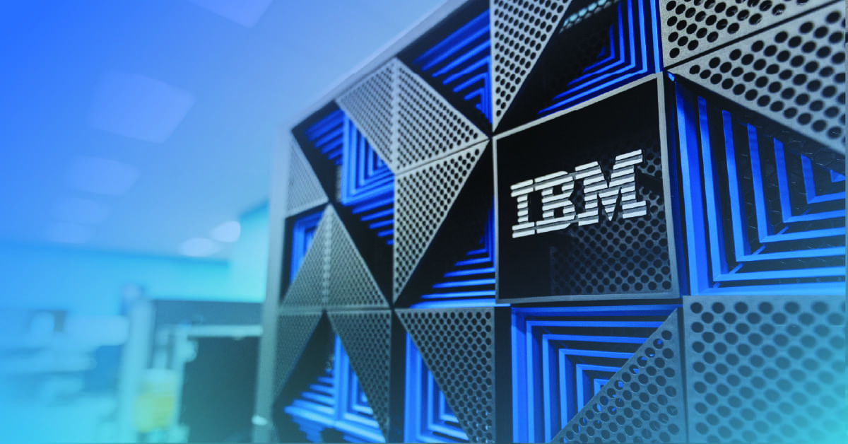 A close up of the IBM logo on equipment
