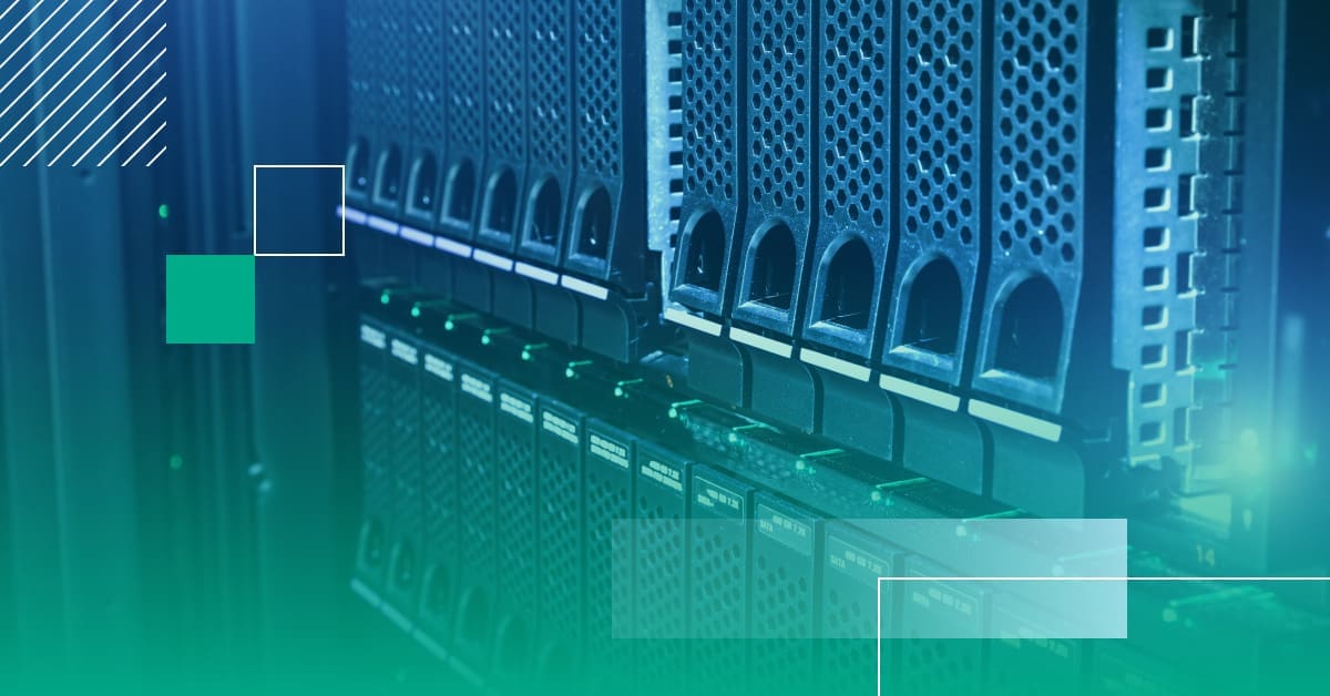 An image of the front of a data centre equipment rack